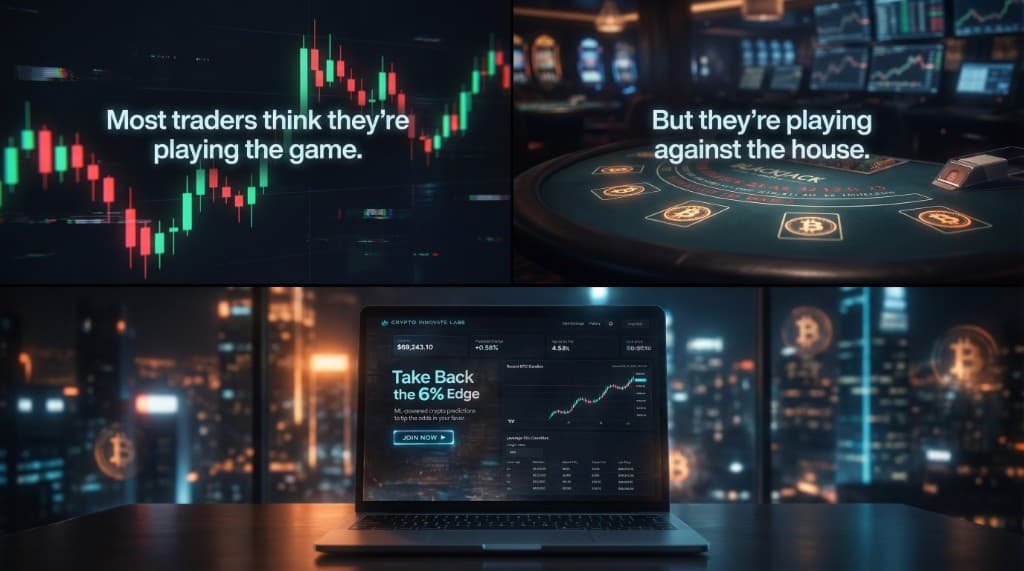 Crypto Innovate Labs dashboard preview on a laptop with city backdrop